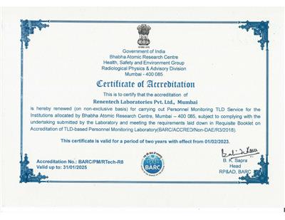 Accreditation Certificate for TLD Personnel Monitoring Services